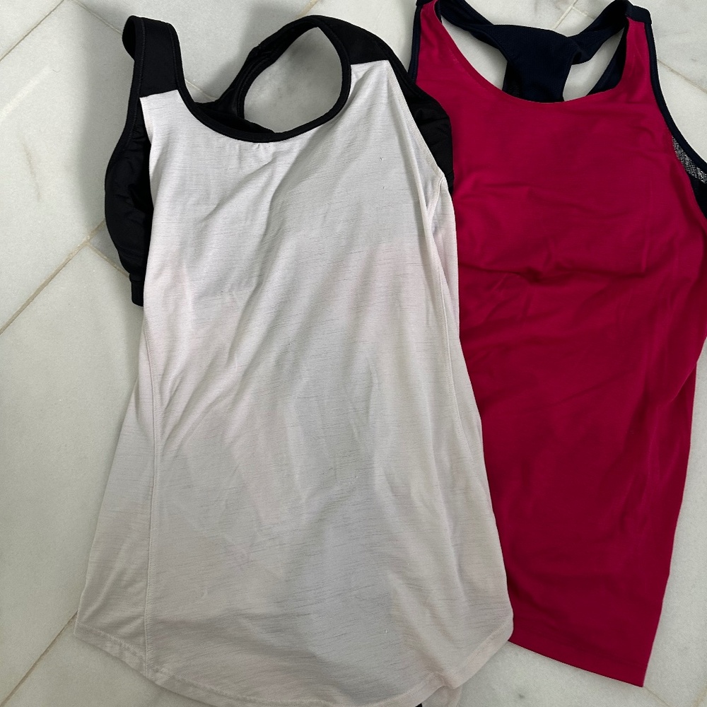 Lot of 2 Athleta tops with built in sports bra